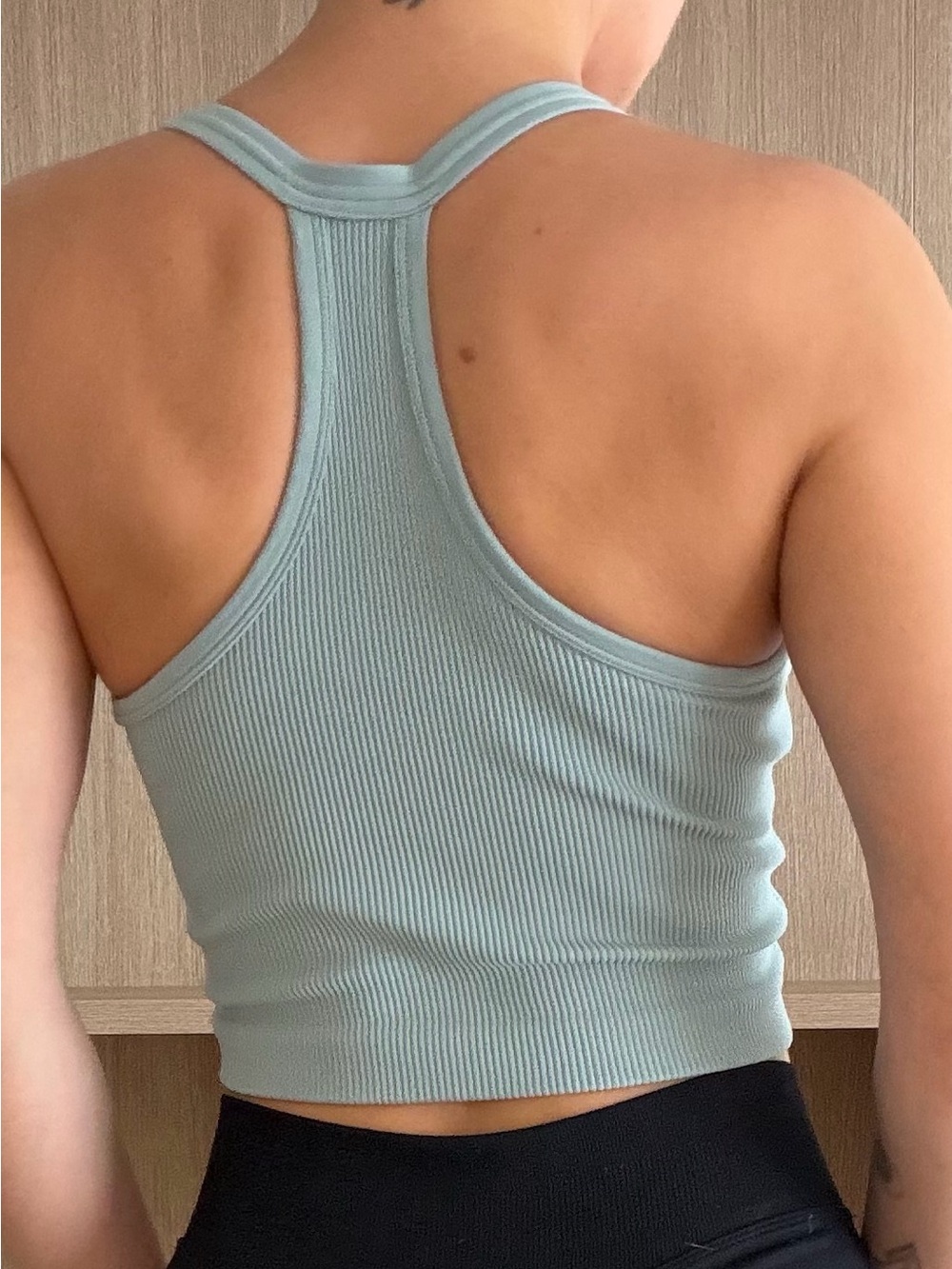 Light Blue Ribbed Snap-Front Halter Crop Top - Picture 2 of 7